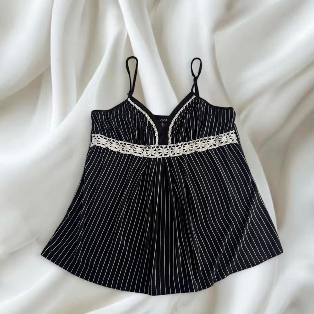 Studio Donatella black stripped lace babydoll cami tank top y2k vintage grunge